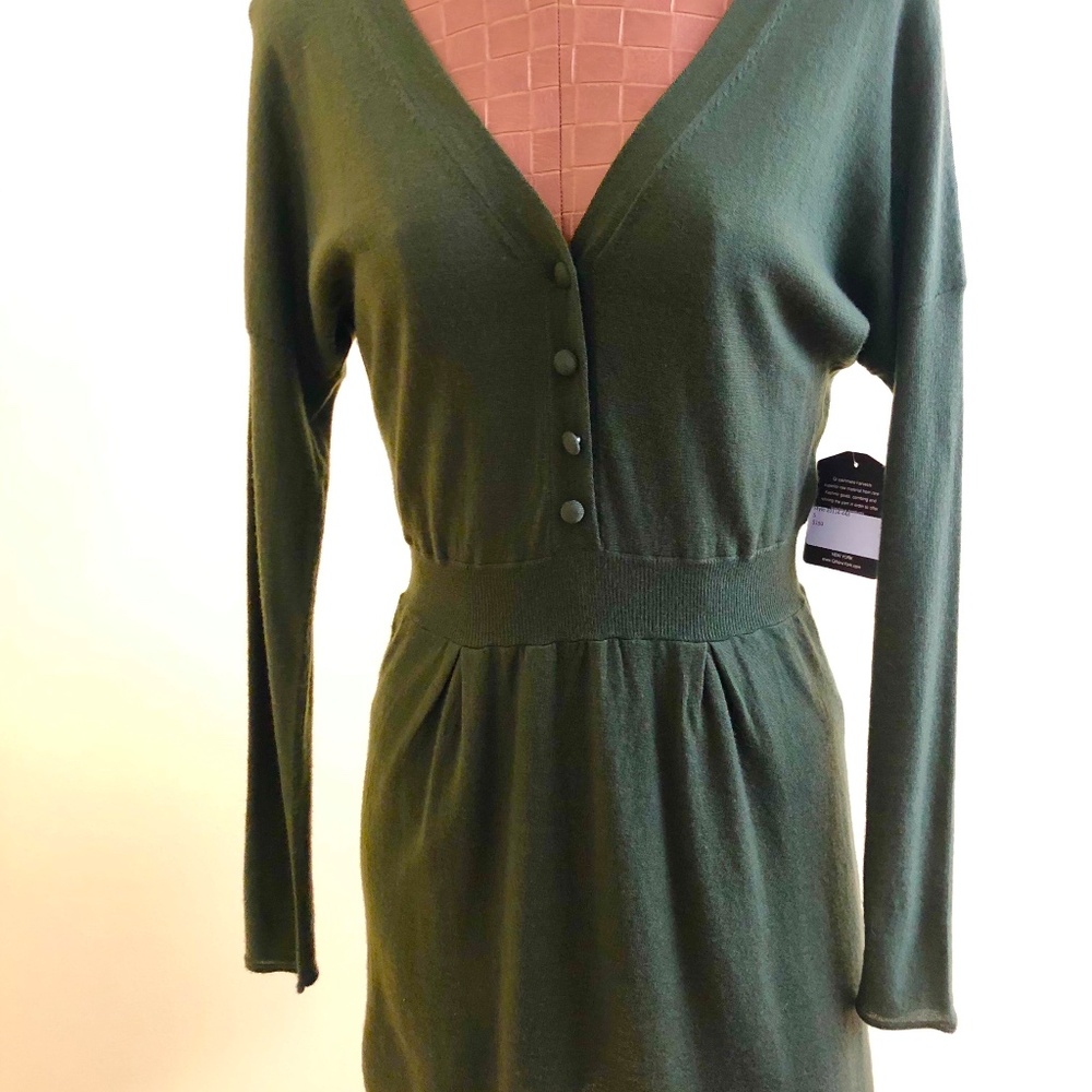 NWT Cashmere V-Neck Mini Dress/Tunic in Khaki Green